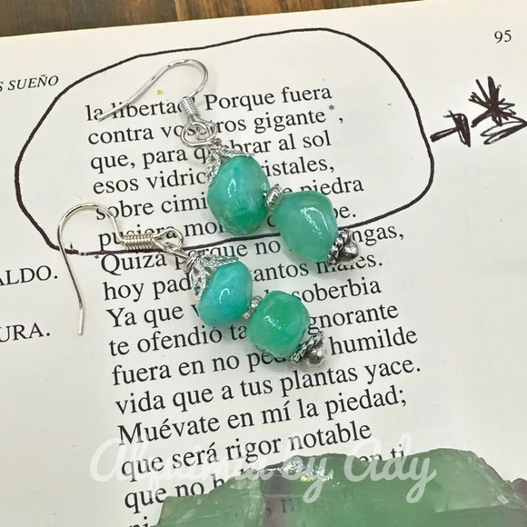 Amazonite silver dangle earrings/statement chunky 12mm nugget - Picture 1 of 3